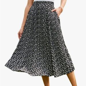 Floral Black Daisy Midi Women's Skirt